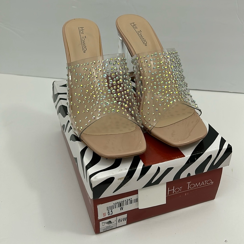 Hot Tomato Formal Heels 6.5 Silver Nude Rhinestone SKU‎ 2926